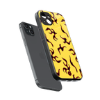 lil flames on yellow back phone cover | glass case for iphone 15 plus