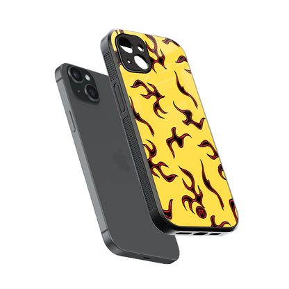 lil flames on yellow back phone cover | glass case for iphone 14 plus