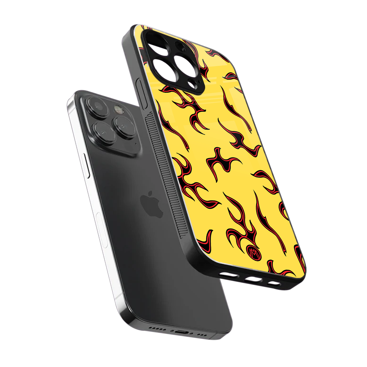 lil flames on yellow back phone cover | glass case for iphone 15 pro max