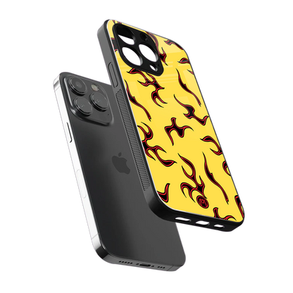 lil flames on yellow back phone cover | glass case for iphone 14 pro max