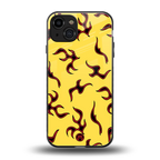 lil flames on yellow back phone cover | glass case for iphone 15