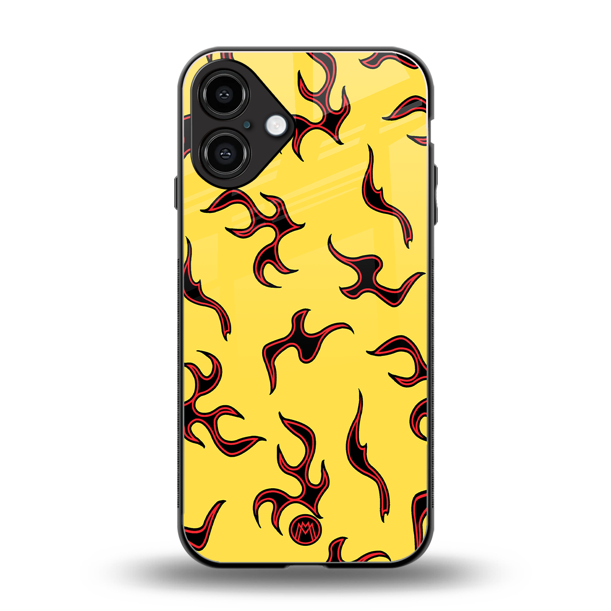 lil flames on yellow back phone cover | glass case for iphone 16 plus
