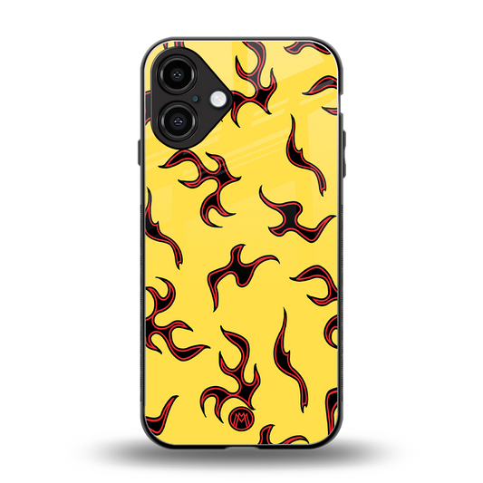 lil flames on yellow back phone cover | glass case for iphone 16 plus