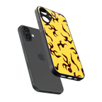 lil flames on yellow back phone cover | glass case for iphone 16 plus