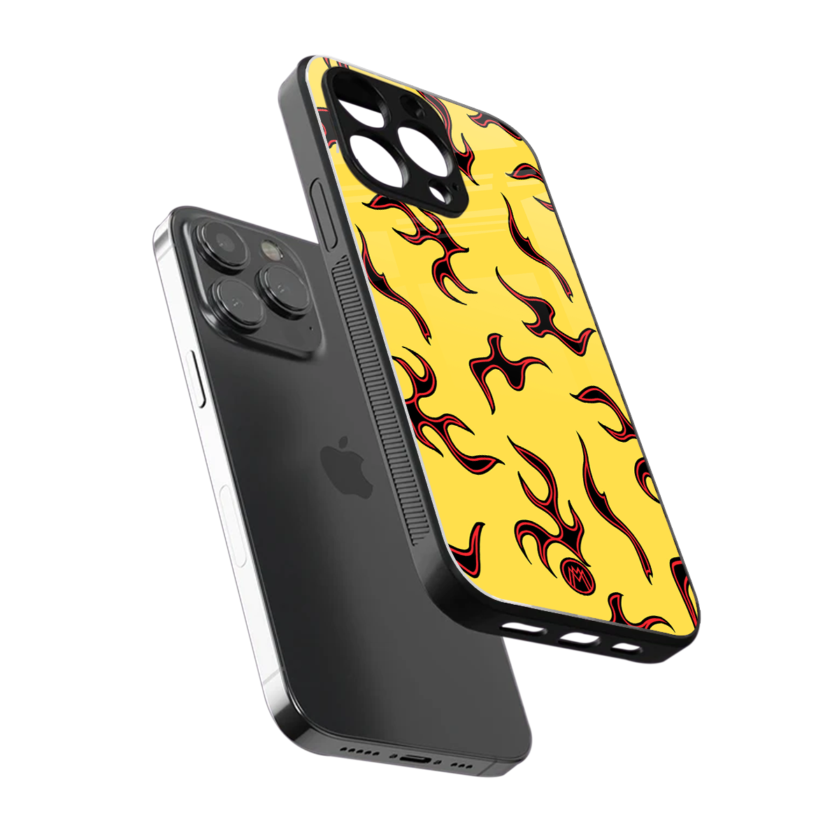 lil flames on yellow back phone cover | glass case for iphone 16 pro