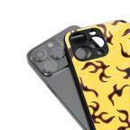 lil flames on yellow back phone cover | glass case for iphone 16 plus