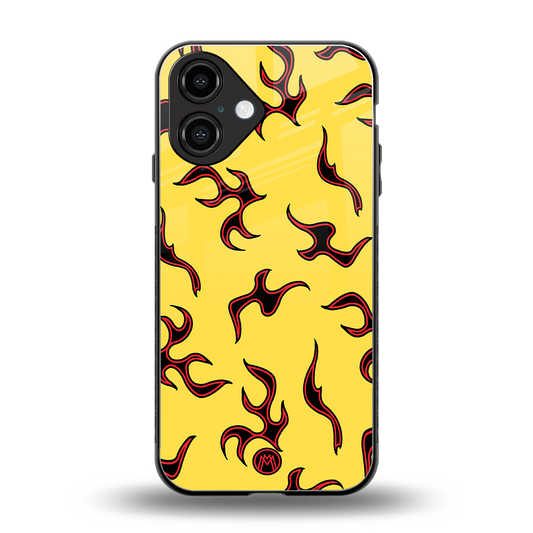 lil flames on yellow back phone cover | glass case for iphone 16