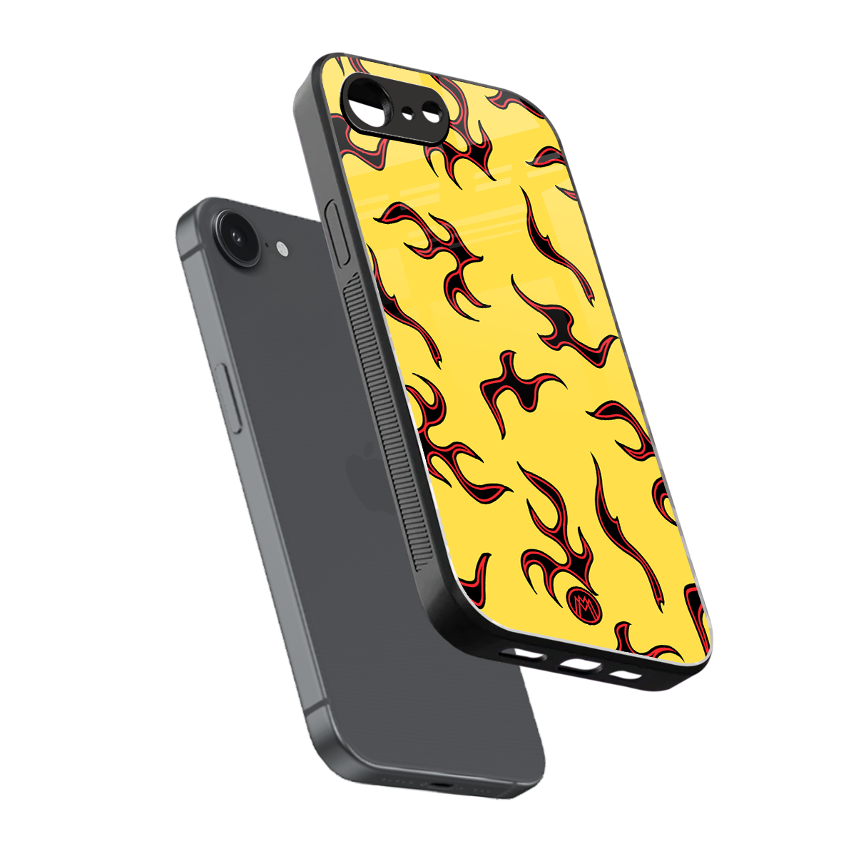 lil flames on yellow back phone cover | glass case for iphone 16e