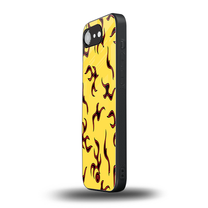 lil flames on yellow back phone cover | glass case for iphone 16e