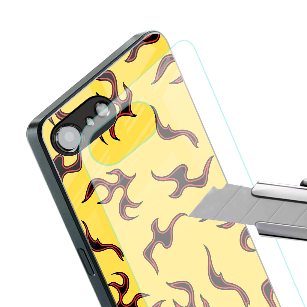 lil flames on yellow back phone cover | glass case for iphone 16e