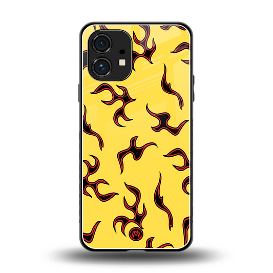 lil flames on yellow back phone cover | glass case for nothing phone 1