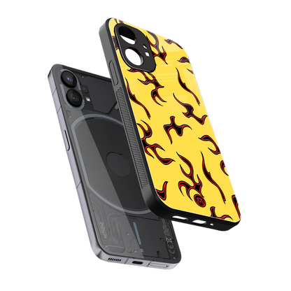 lil flames on yellow back phone cover | glass case for nothing phone 1