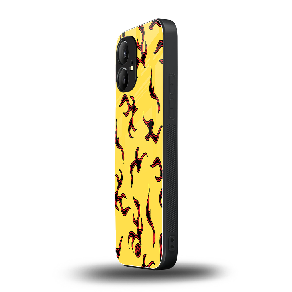 lil flames on yellow back phone cover | glass case for nothing phone 1
