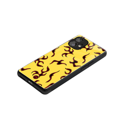 lil flames on yellow back phone cover | glass case for nothing phone 1
