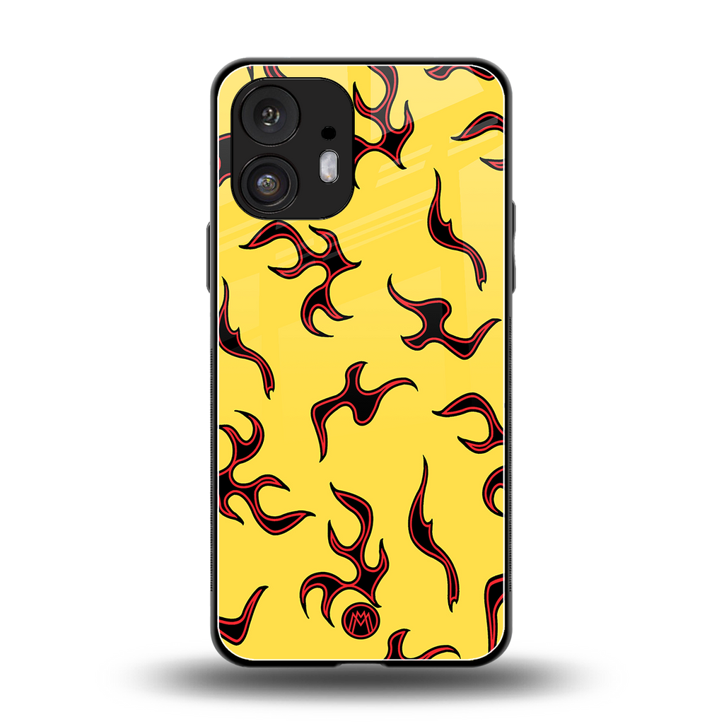 lil flames on yellow back phone cover | glass case for nothing phone 2
