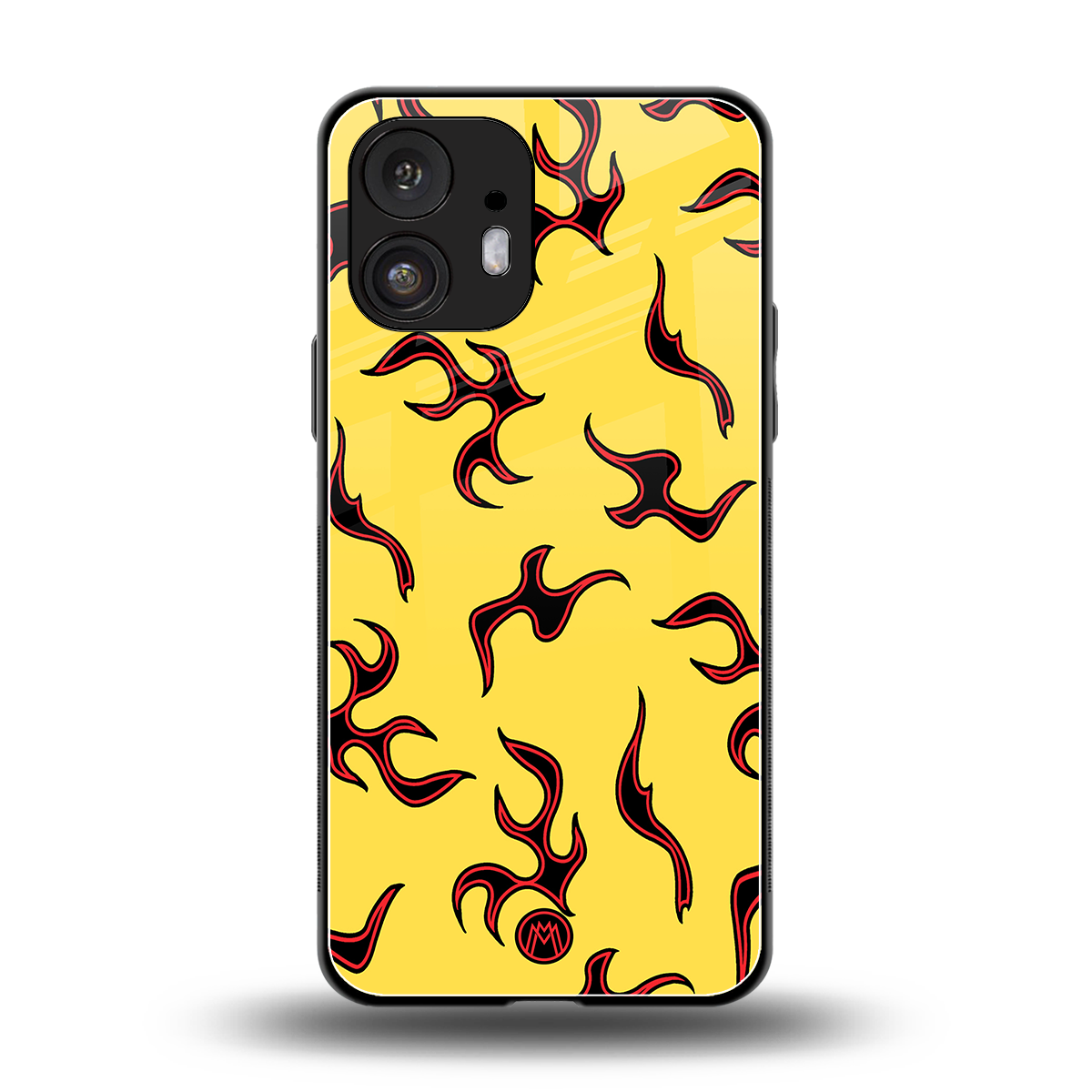 lil flames on yellow back phone cover | glass case for nothing phone 2