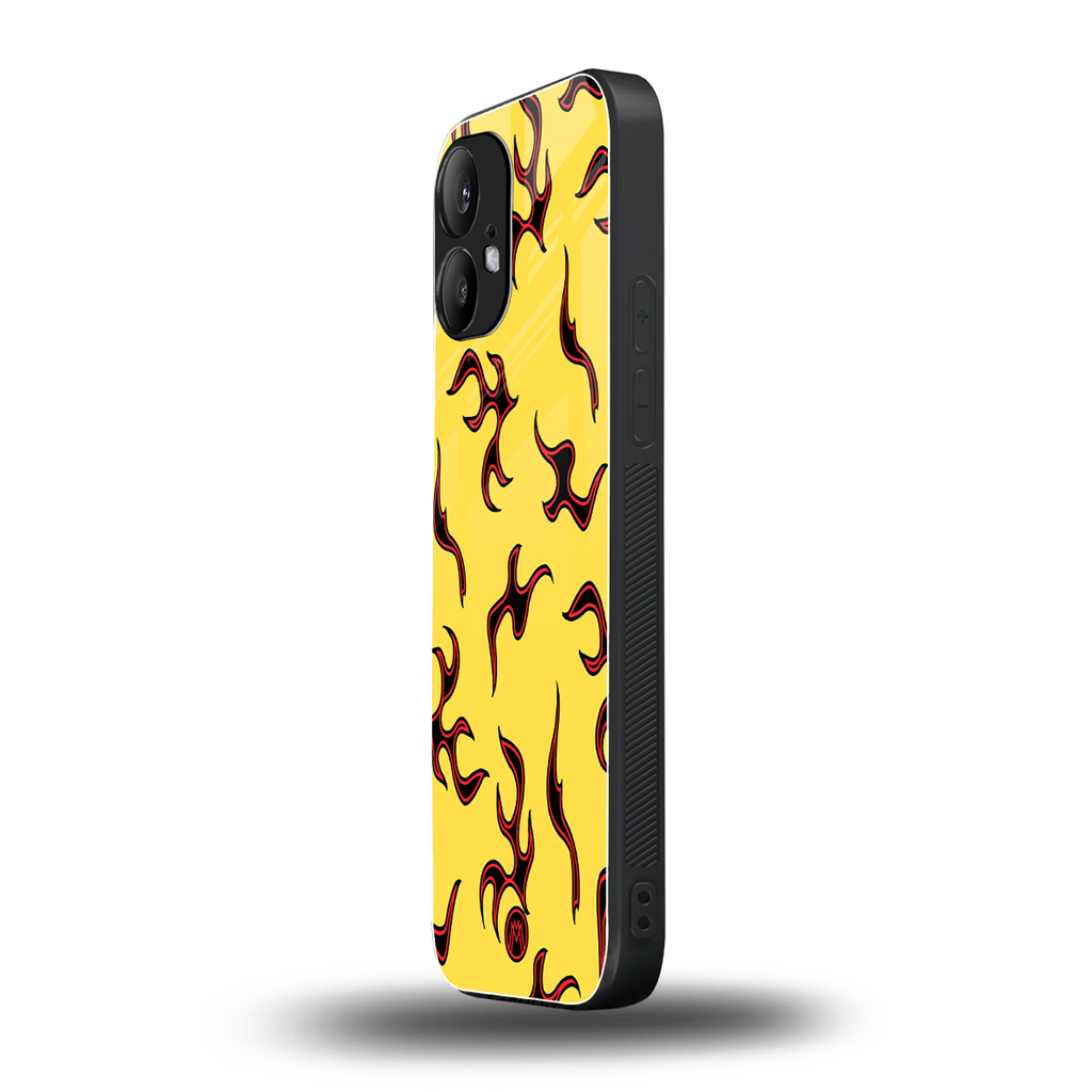 lil flames on yellow back phone cover | glass case for nothing phone 2