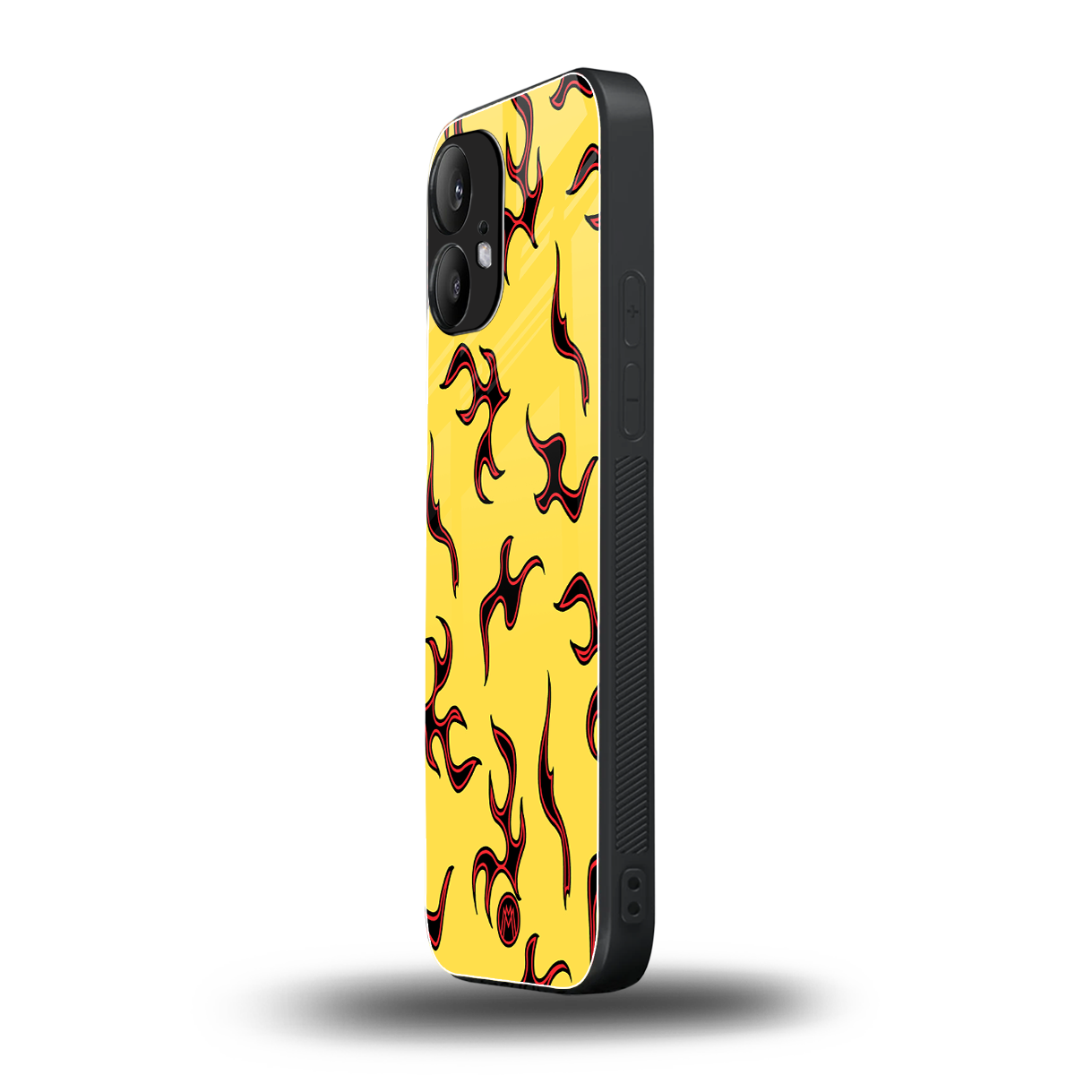 lil flames on yellow back phone cover | glass case for nothing phone 2