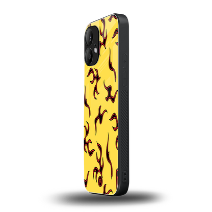 lil flames on yellow back phone cover | glass case for nothing phone 2