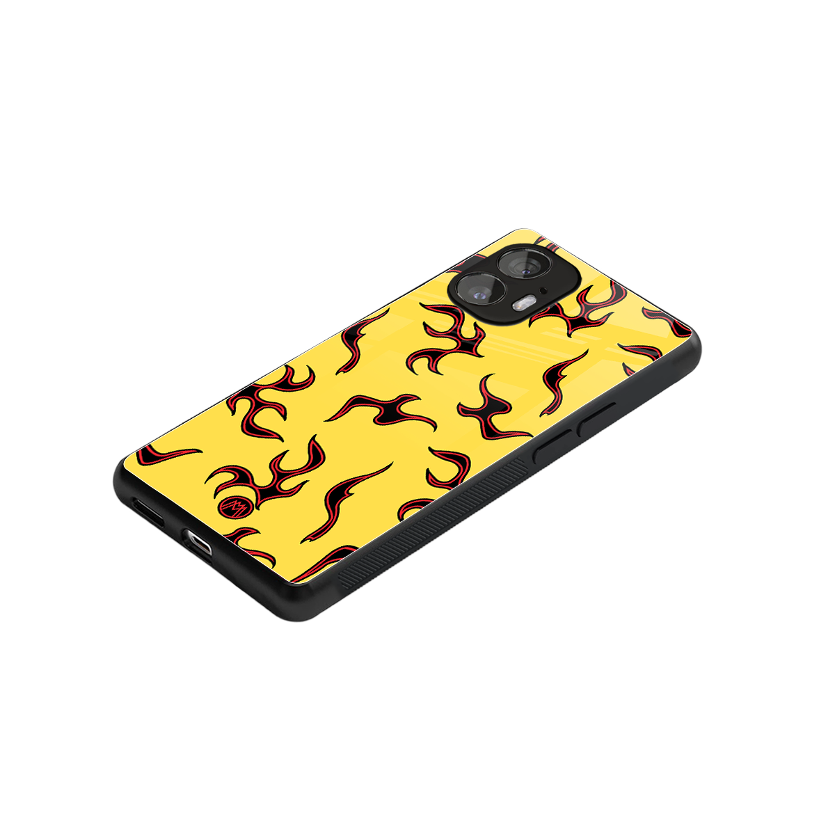 lil flames on yellow back phone cover | glass case for nothing phone 2