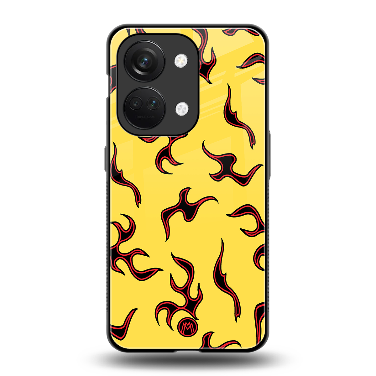 lil flames on yellow back phone cover | glass case for oneplus nord 3