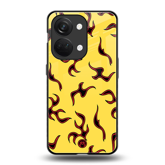 lil flames on yellow back phone cover | glass case for oneplus nord 3
