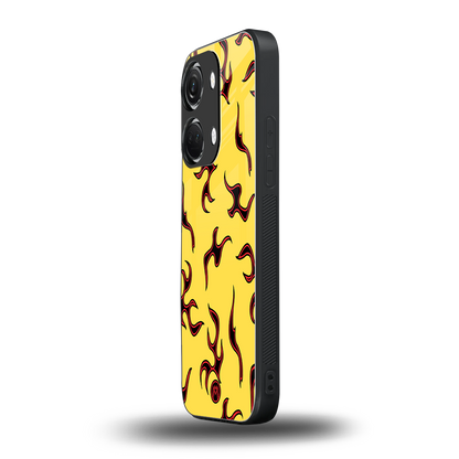 lil flames on yellow back phone cover | glass case for oneplus nord 3