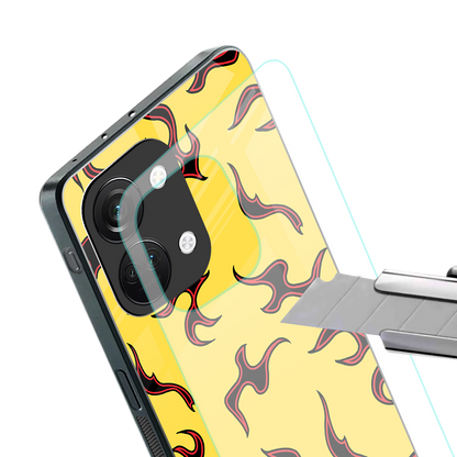 lil flames on yellow back phone cover | glass case for oneplus nord 3