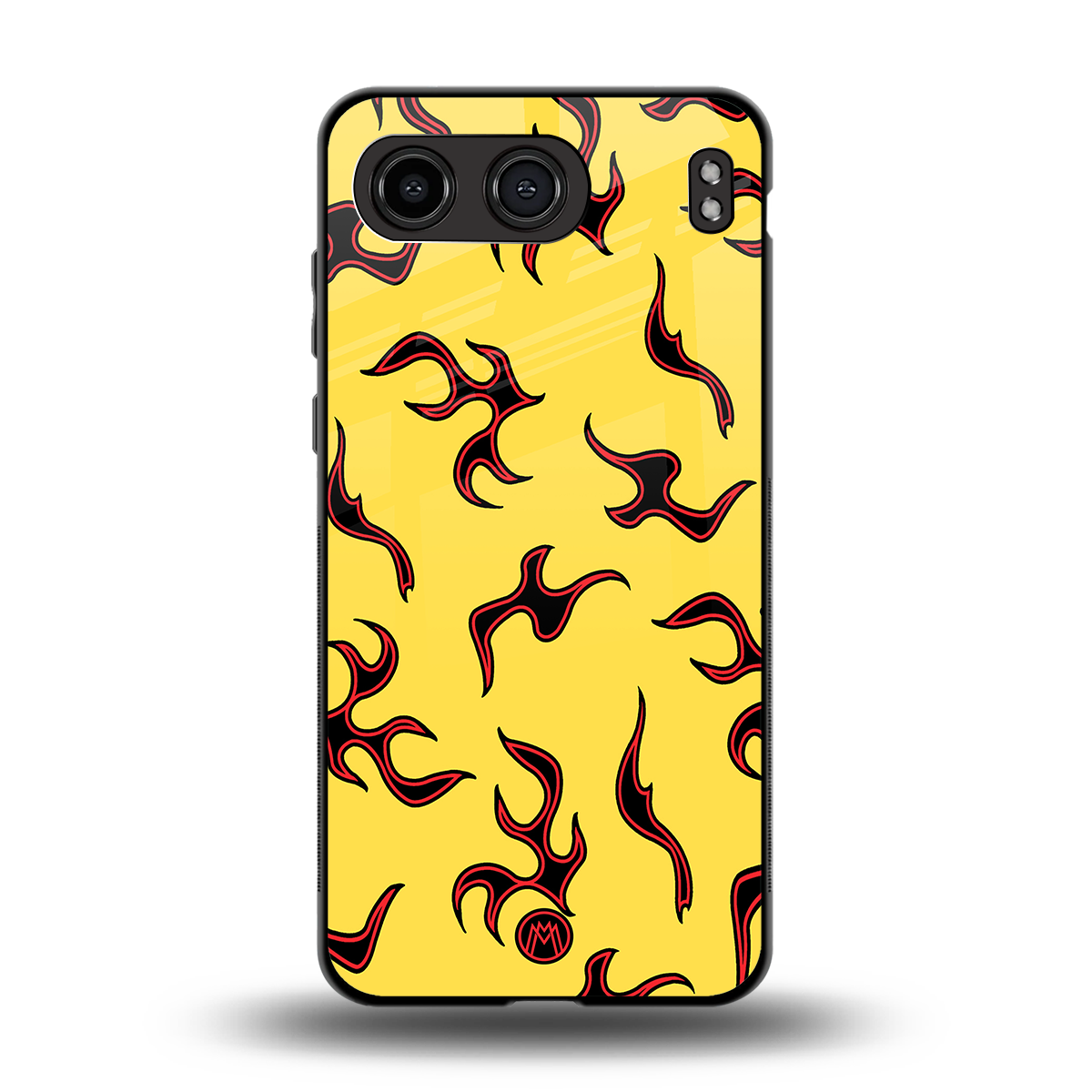 lil flames on yellow back phone cover | glass case for oneplus nord 4
