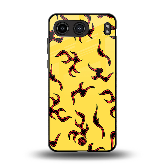 lil flames on yellow back phone cover | glass case for oneplus nord 4