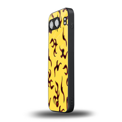 lil flames on yellow back phone cover | glass case for oneplus nord 4