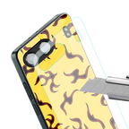 lil flames on yellow back phone cover | glass case for oneplus nord 4