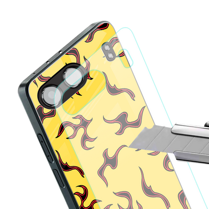 lil flames on yellow back phone cover | glass case for oneplus nord 4