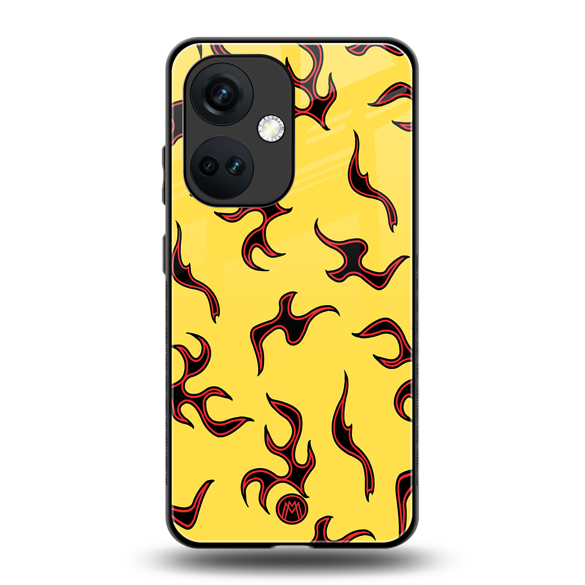 lil flames on yellow back phone cover | glass case for oneplus nord ce 3