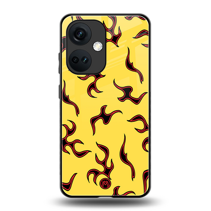 lil flames on yellow back phone cover | glass case for oneplus nord ce 3