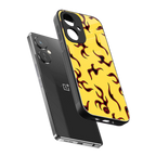 lil flames on yellow back phone cover | glass case for oneplus nord ce 3