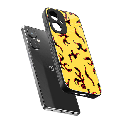 lil flames on yellow back phone cover | glass case for oneplus nord ce 3