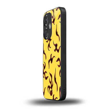 lil flames on yellow back phone cover | glass case for oneplus nord ce 3