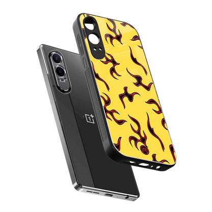 lil flames on yellow back phone cover | glass case for oneplus nord ce 4 lite