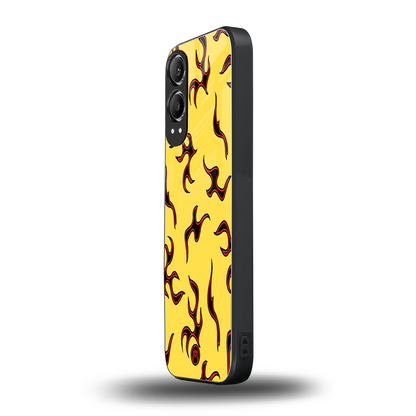 lil flames on yellow back phone cover | glass case for oneplus nord ce 4 lite