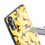 lil flames on yellow back phone cover | glass case for oneplus nord ce 4 lite