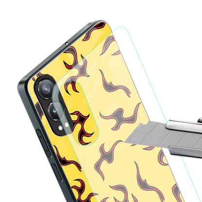 lil flames on yellow back phone cover | glass case for oneplus nord ce 4 lite