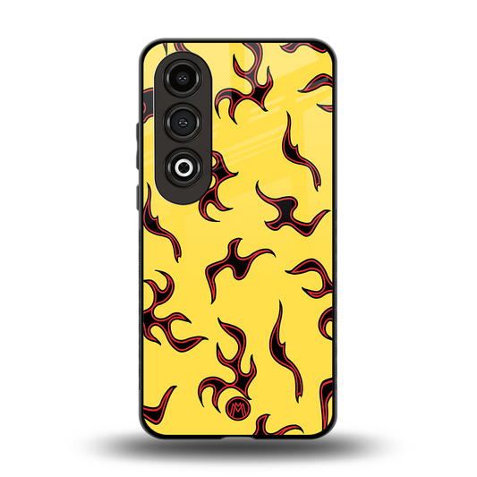 lil flames on yellow back phone cover | glass case for oneplus nord ce 4