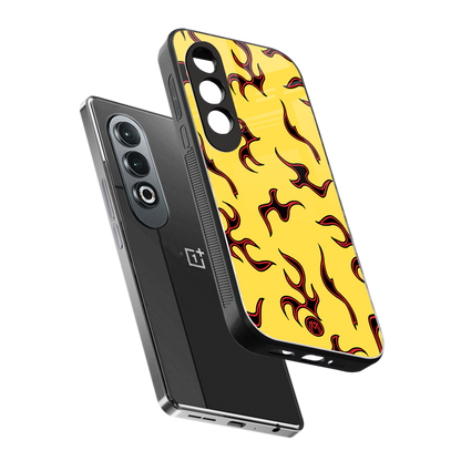 lil flames on yellow back phone cover | glass case for oneplus nord ce 4