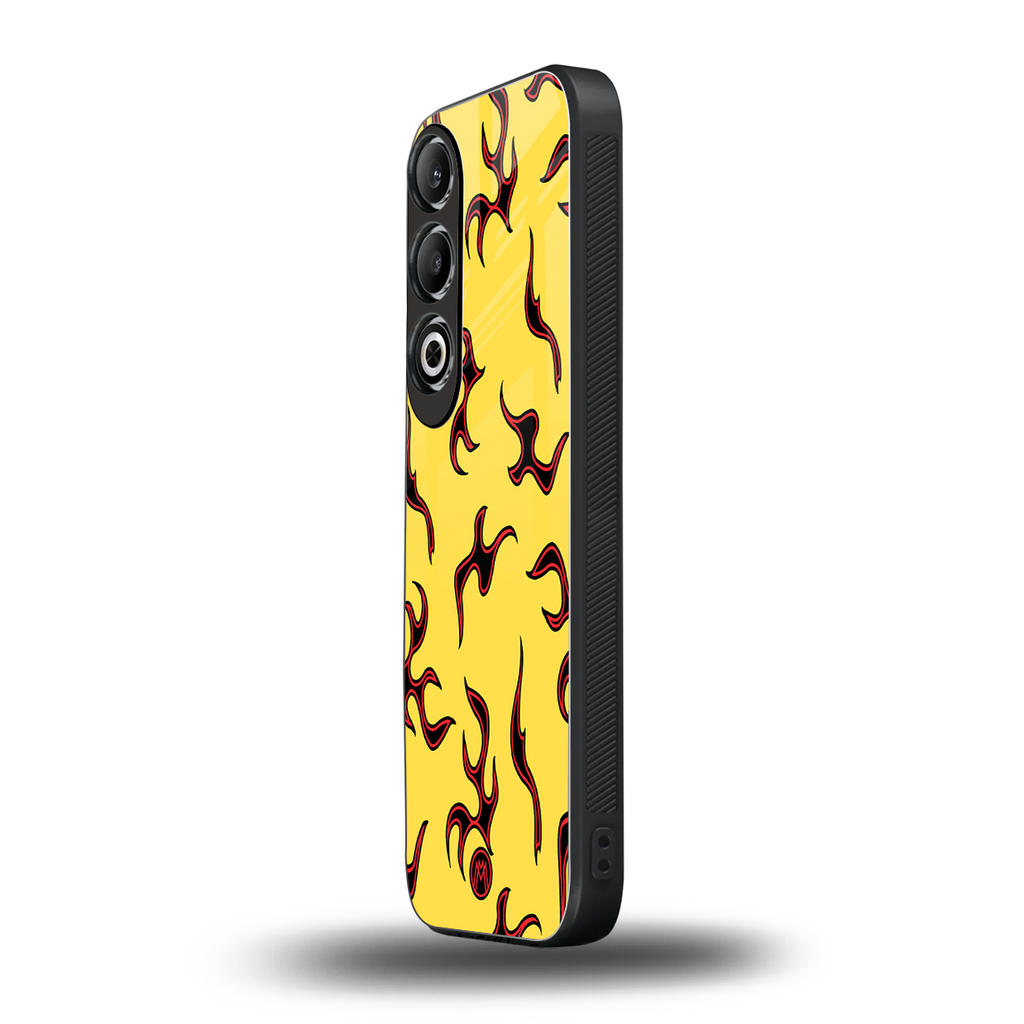 lil flames on yellow back phone cover | glass case for oneplus nord ce 4