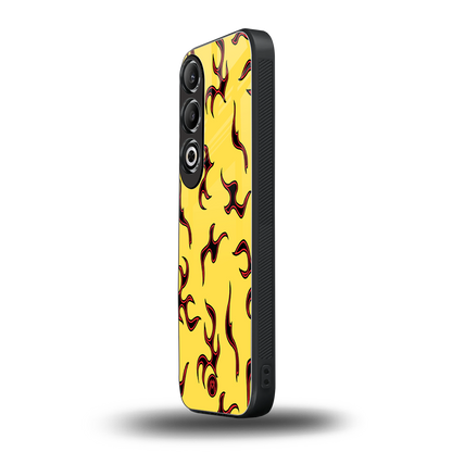 lil flames on yellow back phone cover | glass case for oneplus nord ce 4