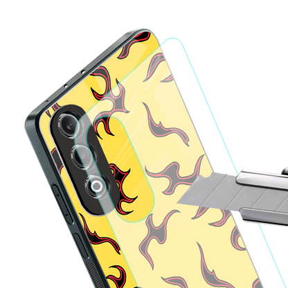 lil flames on yellow back phone cover | glass case for oneplus nord ce 4