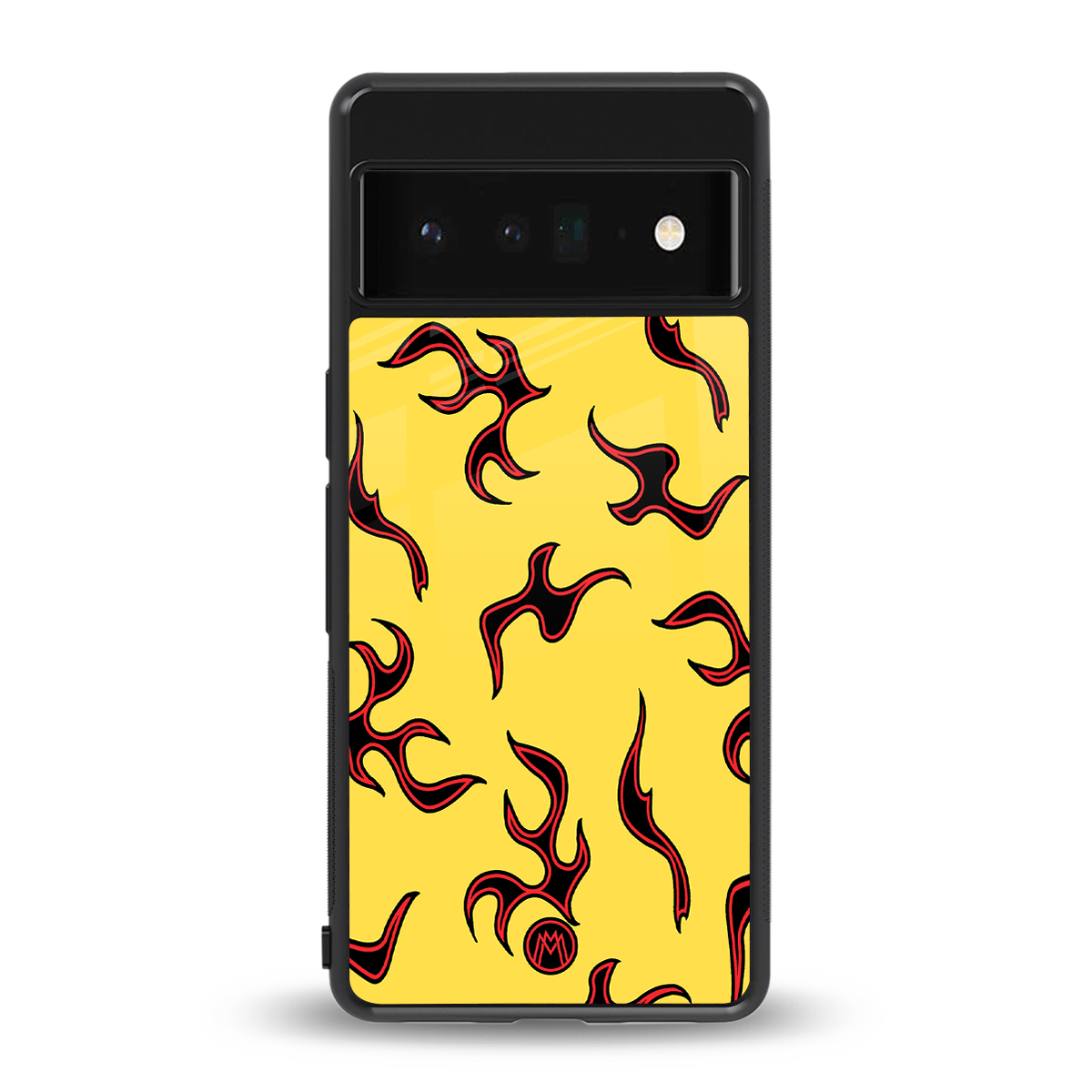 lil flames on yellow back phone cover | glass case for google pixel 6 pro