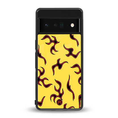 lil flames on yellow back phone cover | glass case for google pixel 6 pro