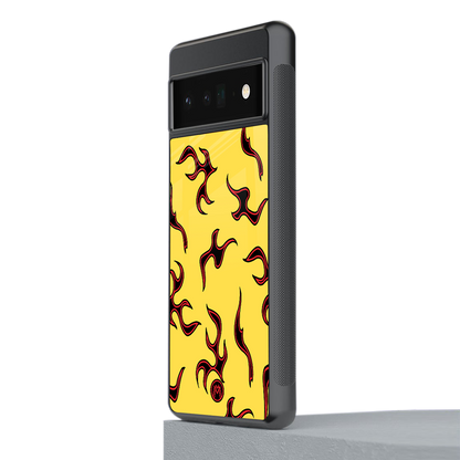lil flames on yellow back phone cover | glass case for google pixel 6 pro